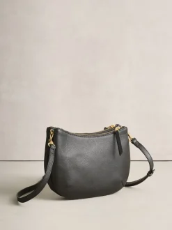 Black Leather Scoop Cross-Body Bag