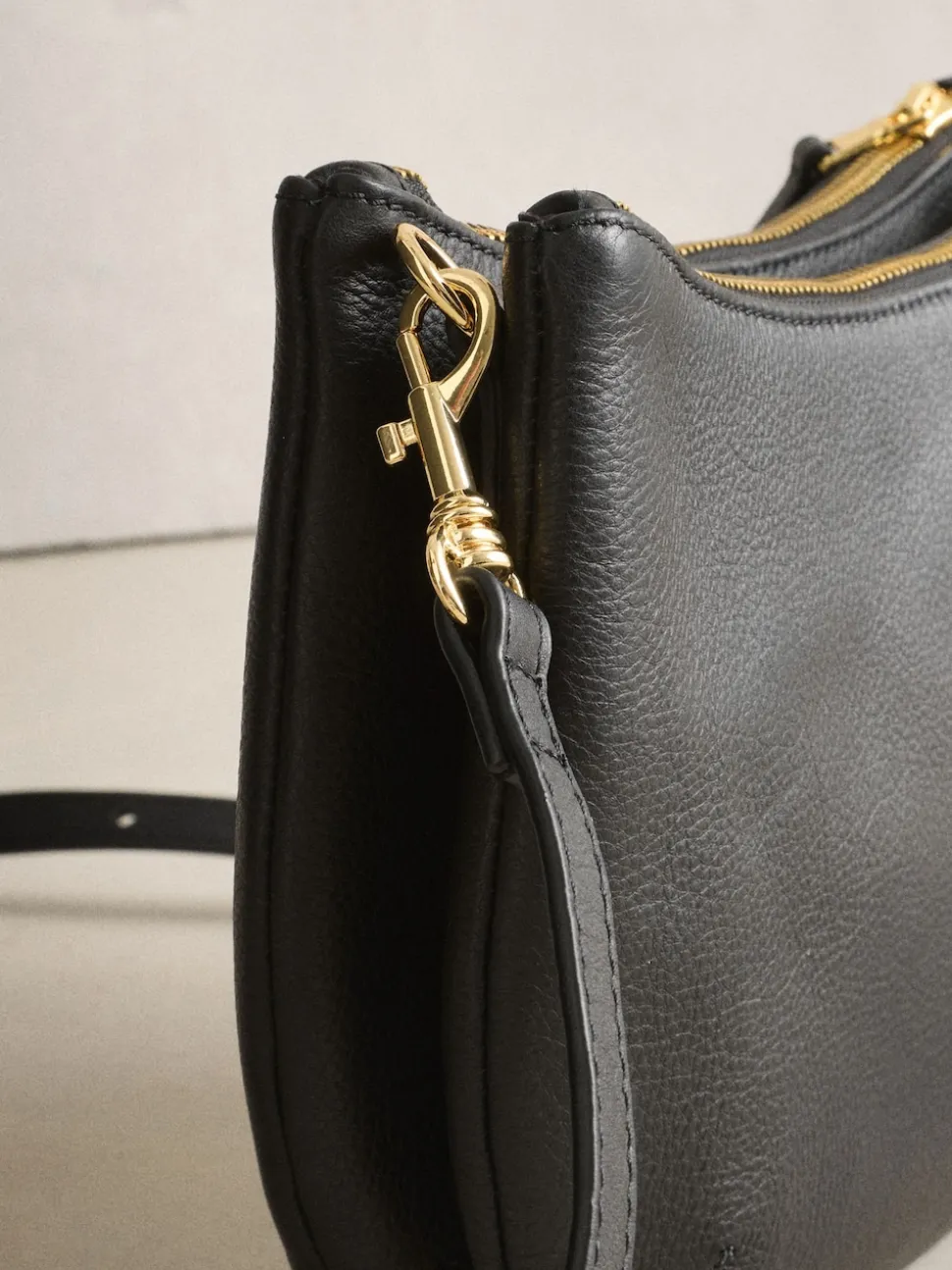 Black Leather Scoop Cross-Body Bag