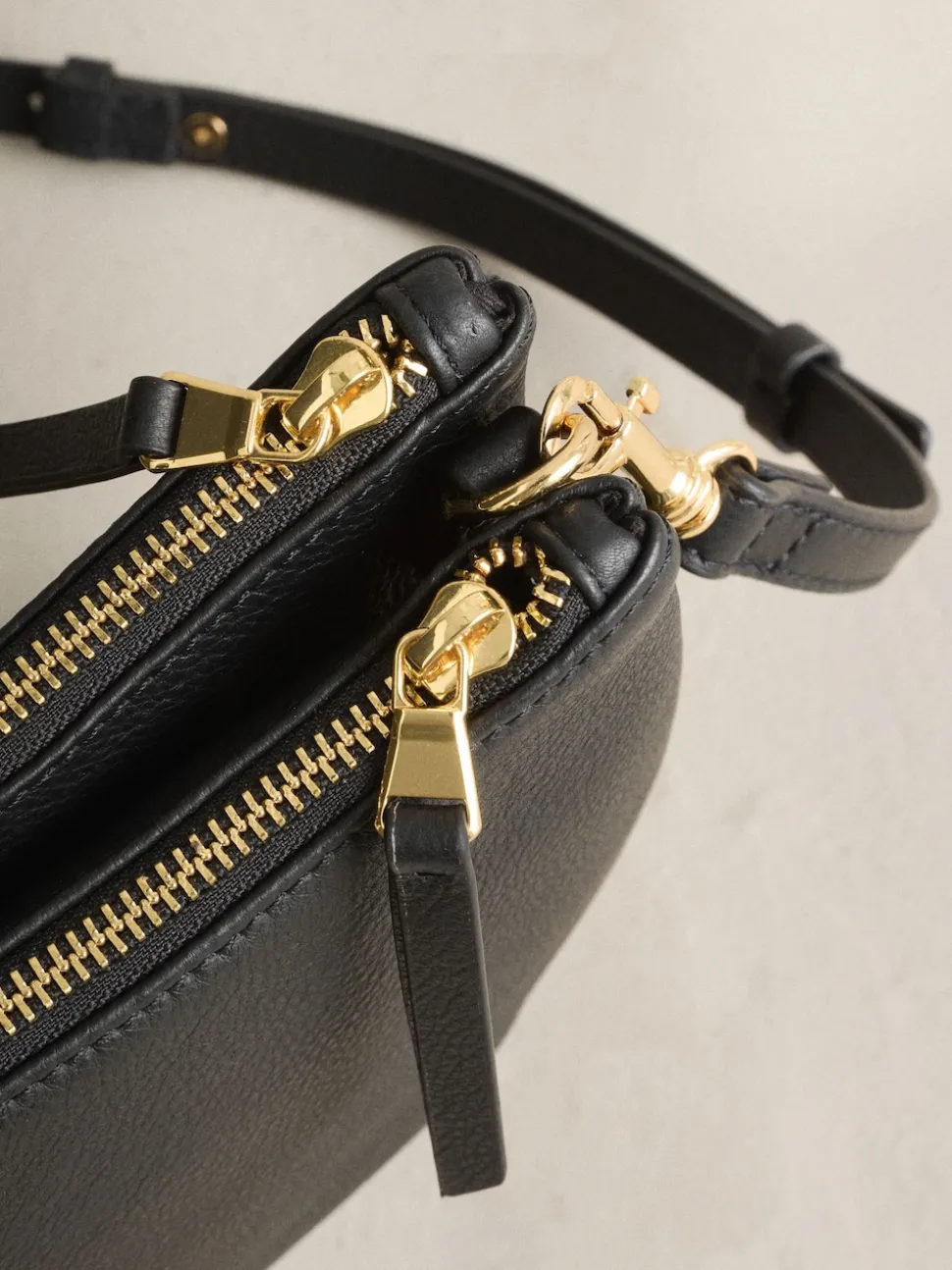 Black Leather Scoop Cross-Body Bag