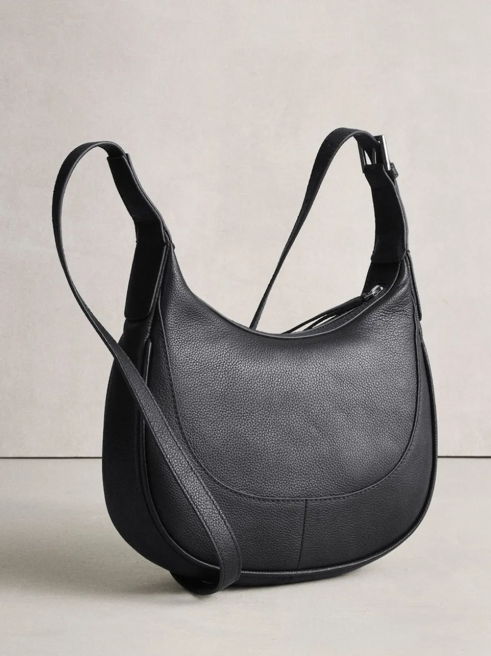 Black Leather Scoop Cross-Body Bag