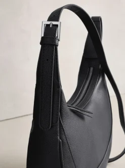 Black Leather Scoop Cross-Body Bag