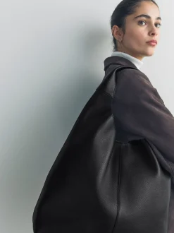Black Leather Slouchy Shoulder Bag