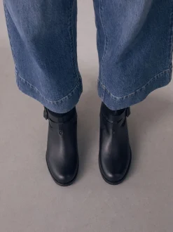 Black Leather Standard/Wide Fit Leather Slouch Ankle Boots