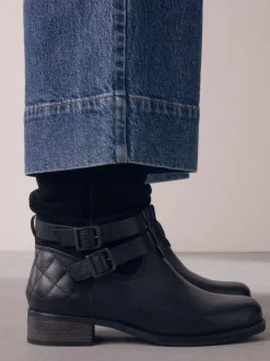 Black Leather Standard/Wide Fit Leather Slouch Ankle Boots