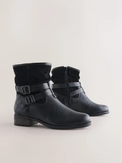 Black Leather Standard/Wide Fit Leather Slouch Ankle Boots