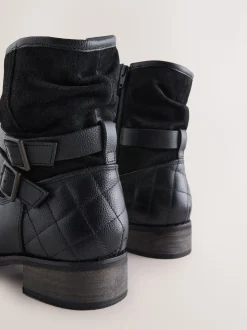 Black Leather Standard/Wide Fit Leather Slouch Ankle Boots