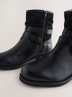 Black Leather Standard/Wide Fit Leather Slouch Ankle Boots