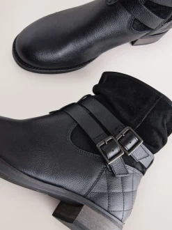 Black Leather Standard/Wide Fit Leather Slouch Ankle Boots