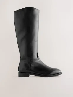 Black Leather Standard/Wide Fit Forever Comfort® Flat Riding Boots