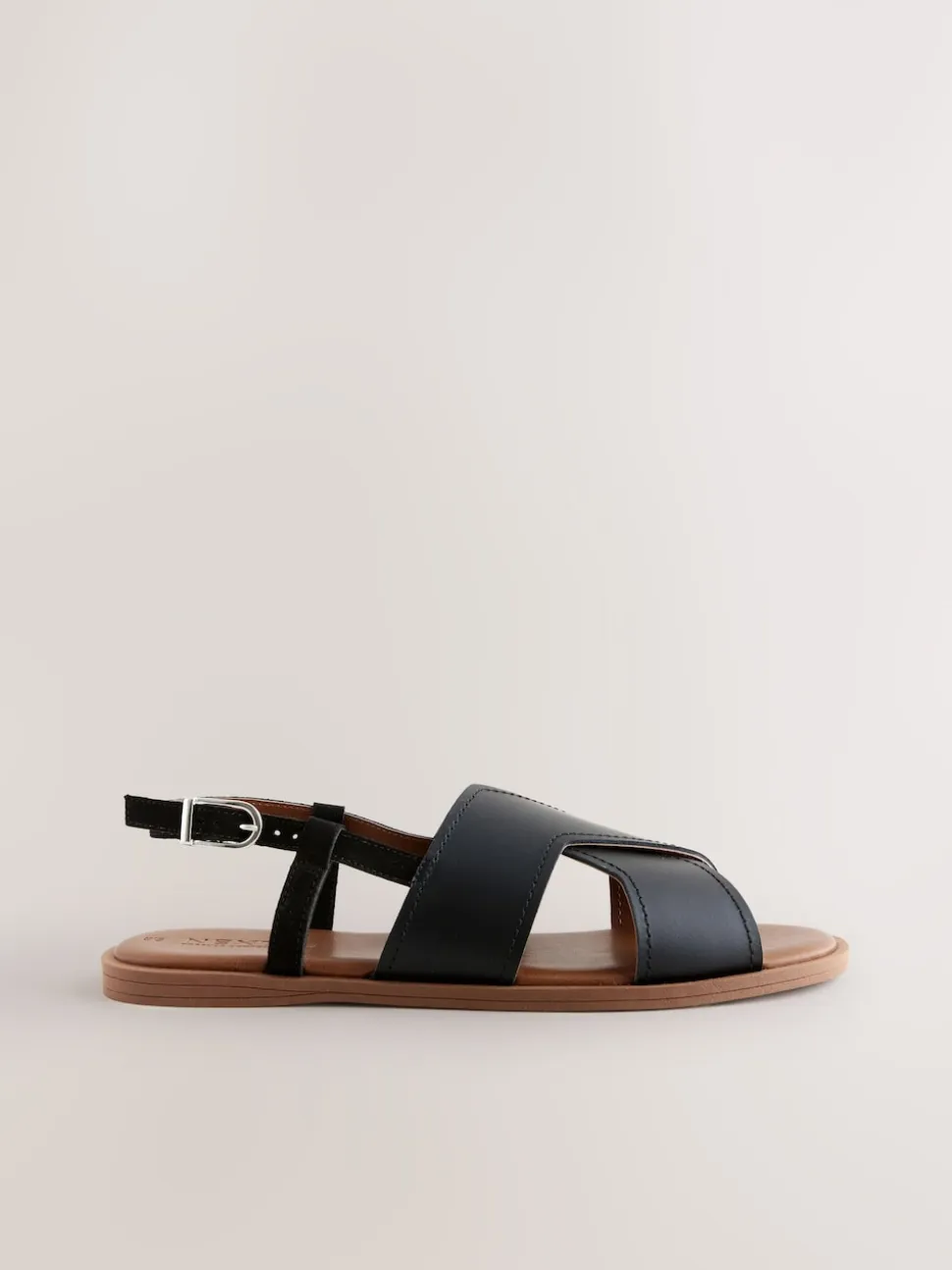 Black Leather Standard/Wide Fit Stitched Slingback Sandals