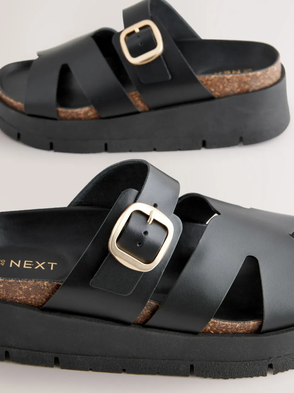 Black Leather Strap Buckle Detail Sandals