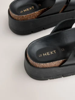 Black Leather Strap Buckle Detail Sandals