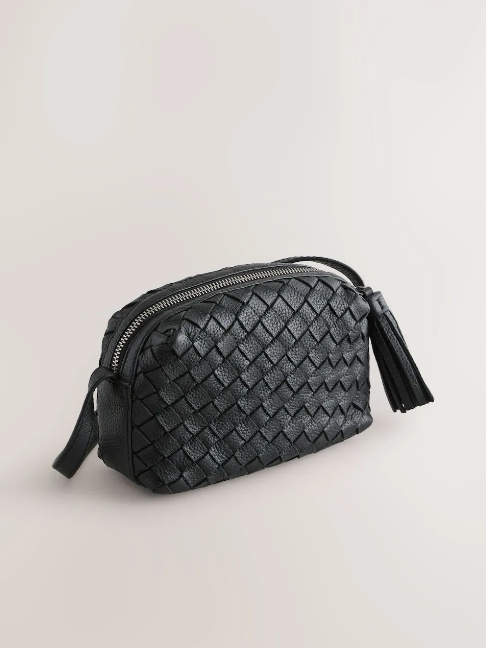 Black Leather Weave Camera Bag