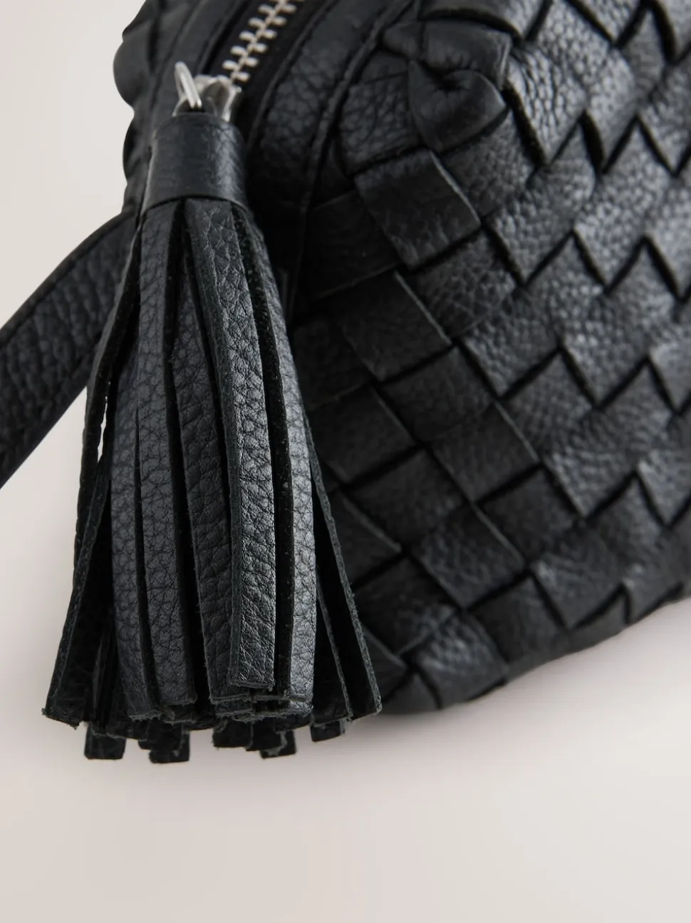 Black Leather Weave Camera Bag