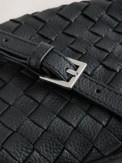 Black Leather Weave Camera Bag