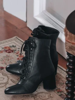 Black Liana Lace-Up Heeled Ladies Ankle Boots