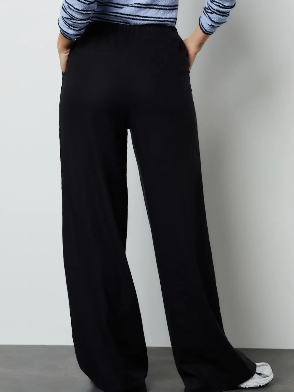 Black Linen Blend Wide Leg Trousers