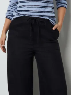 Black Linen Blend Wide Leg Trousers