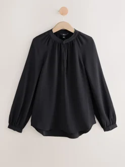 Black Long Sleeve V-Neck Blouse