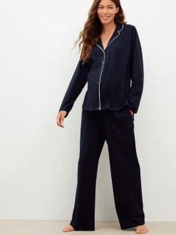 Black Maternity Jersey Button Through Pyjamas