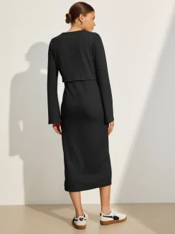 Black Maternity Long Sleeve Nursing Shelf Dress