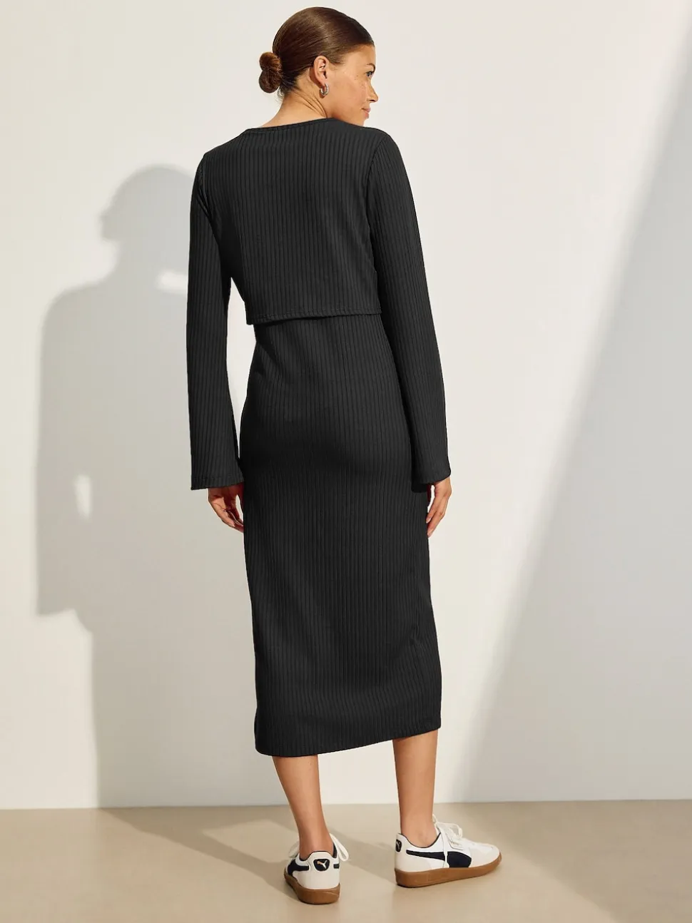 Black Maternity Long Sleeve Nursing Shelf Dress