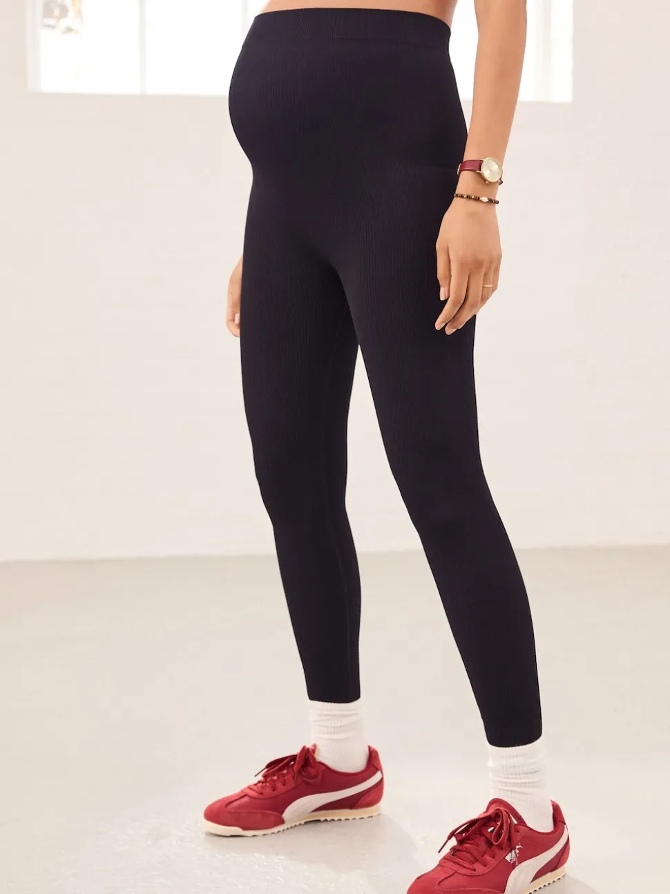 Black Maternity Ribbed Seamless Leggings