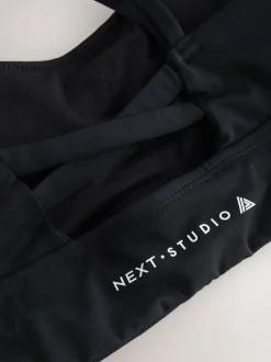 Black Medium Impact Strappy Back Sports Bra