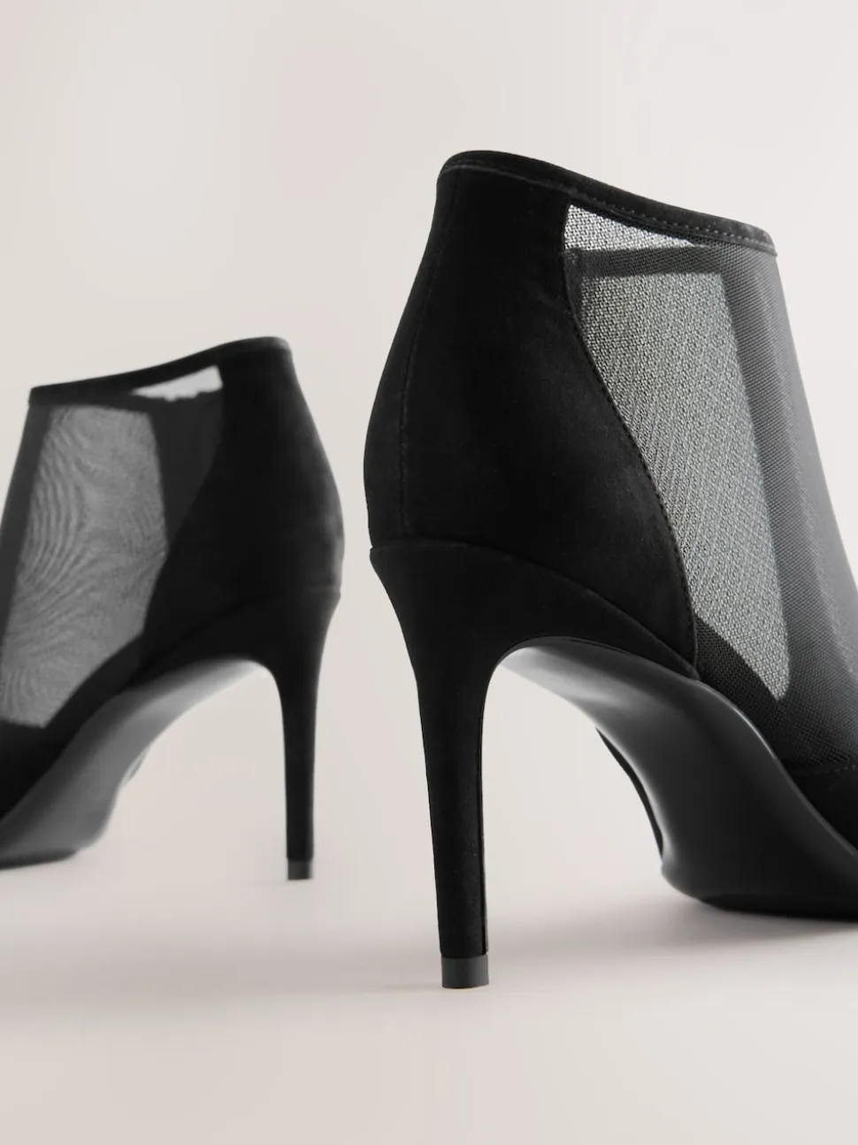 Black Mesh Detail Pointed Toe T-Bar Ankle Boots