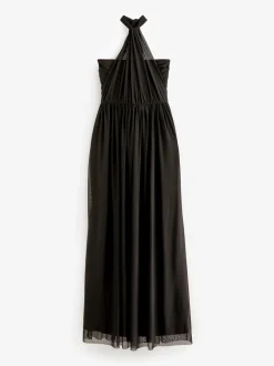Black Mesh Multiway Wedding Guest Bridesmaid Maxi Dress