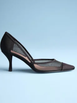 Black Mesh Tabitha Simmons x Next Mary Grace Leather Chisel Toe Court Heels
