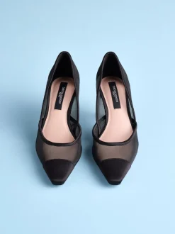 Black Mesh Tabitha Simmons x Next Mary Grace Leather Chisel Toe Court Heels