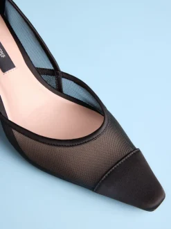 Black Mesh Tabitha Simmons x Next Mary Grace Leather Chisel Toe Court Heels