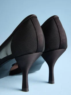 Black Mesh Tabitha Simmons x Next Mary Grace Leather Chisel Toe Court Heels
