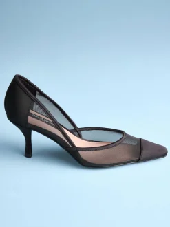 Black Mesh Tabitha Simmons x Next Mary Grace Leather Chisel Toe Court Heels