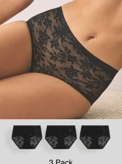 Black Midi All-Over Lace No VPL Knickers 3 Pack