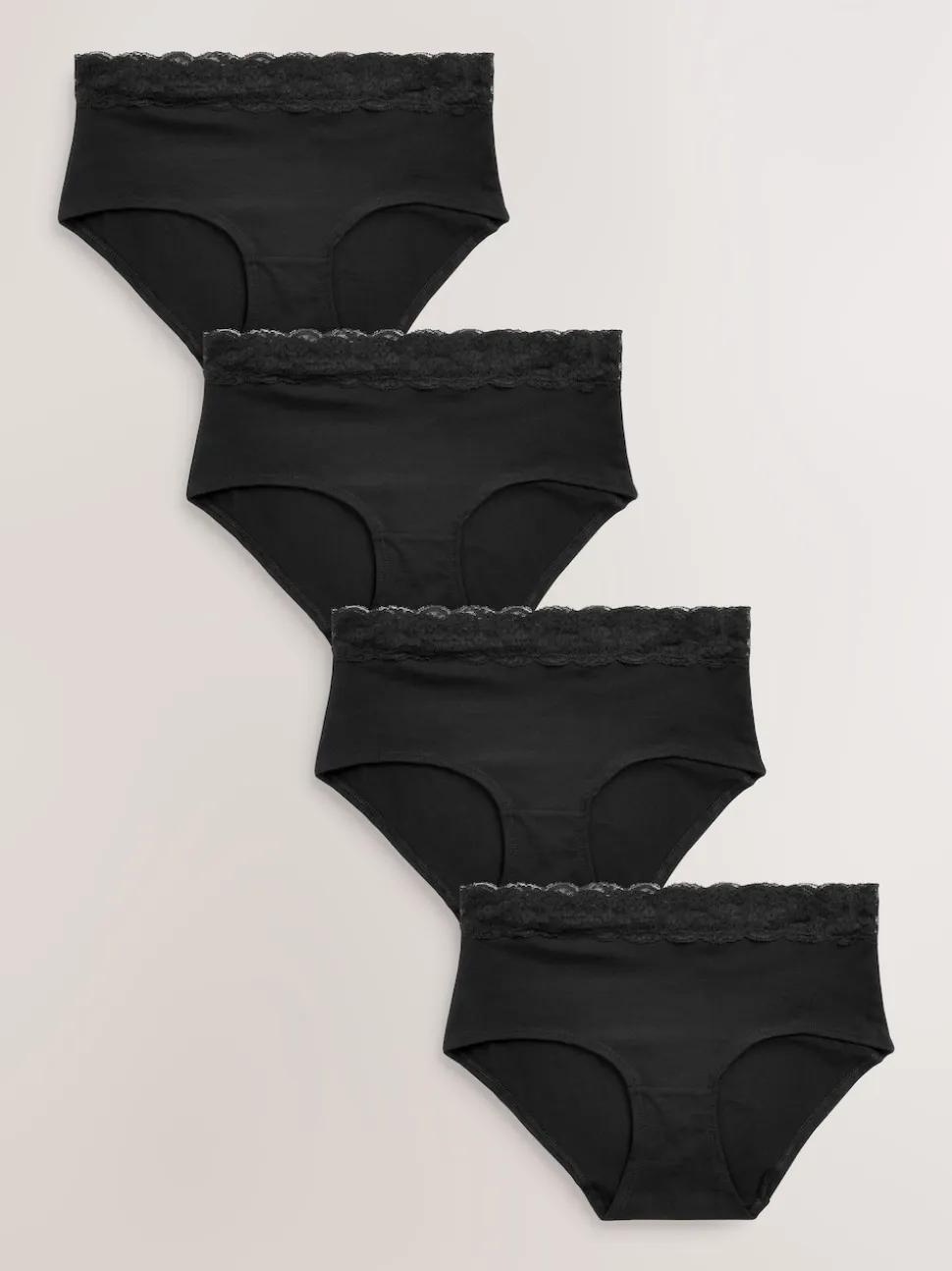 Black Midi Cotton Lace Knickers 4 Pack