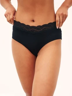 Black Midi Cotton Lace Knickers 4 Pack
