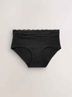 Black Midi Cotton Lace Knickers 4 Pack