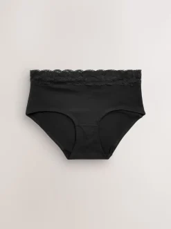 Black Midi Cotton Lace Knickers 4 Pack