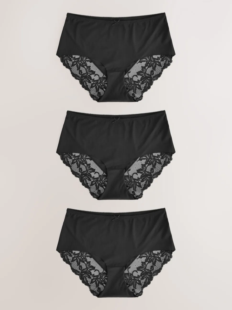 Black Midi No VPL Lace Back Briefs 3 Pack