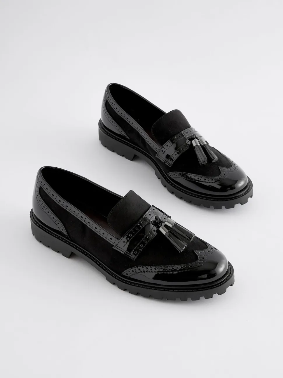 Black Mix Standard/Wide Fit Tassel Detail Cleated Chunky Loafer Shoes