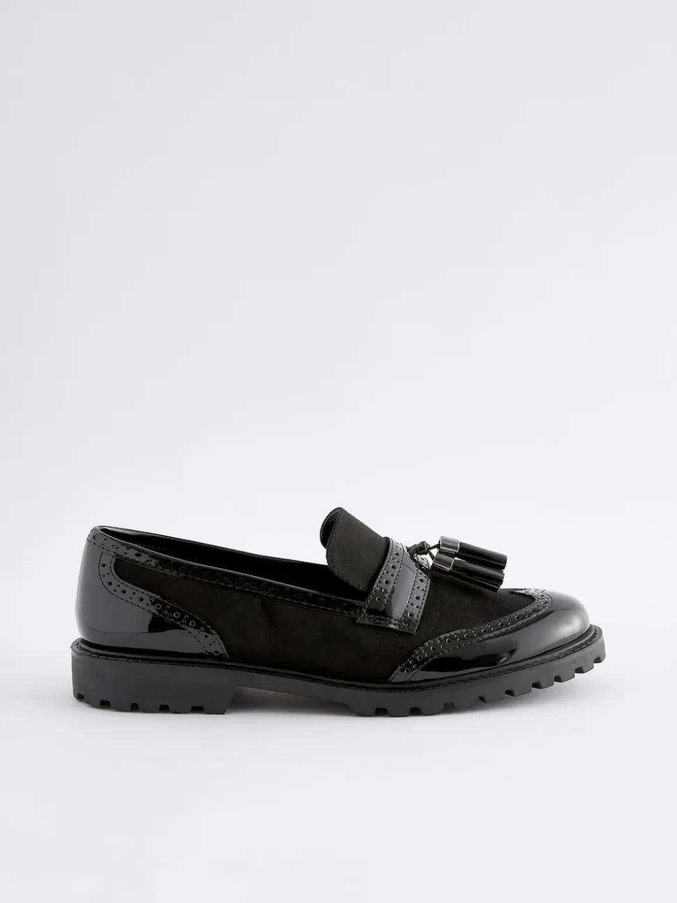Black Mix Standard/Wide Fit Tassel Detail Cleated Chunky Loafer Shoes