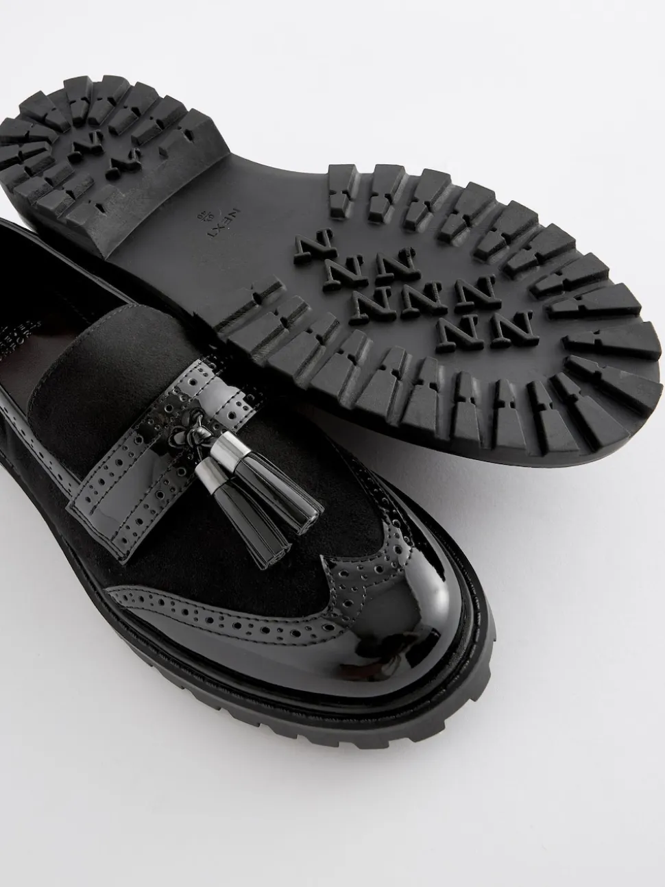 Black Mix Standard/Wide Fit Tassel Detail Cleated Chunky Loafer Shoes
