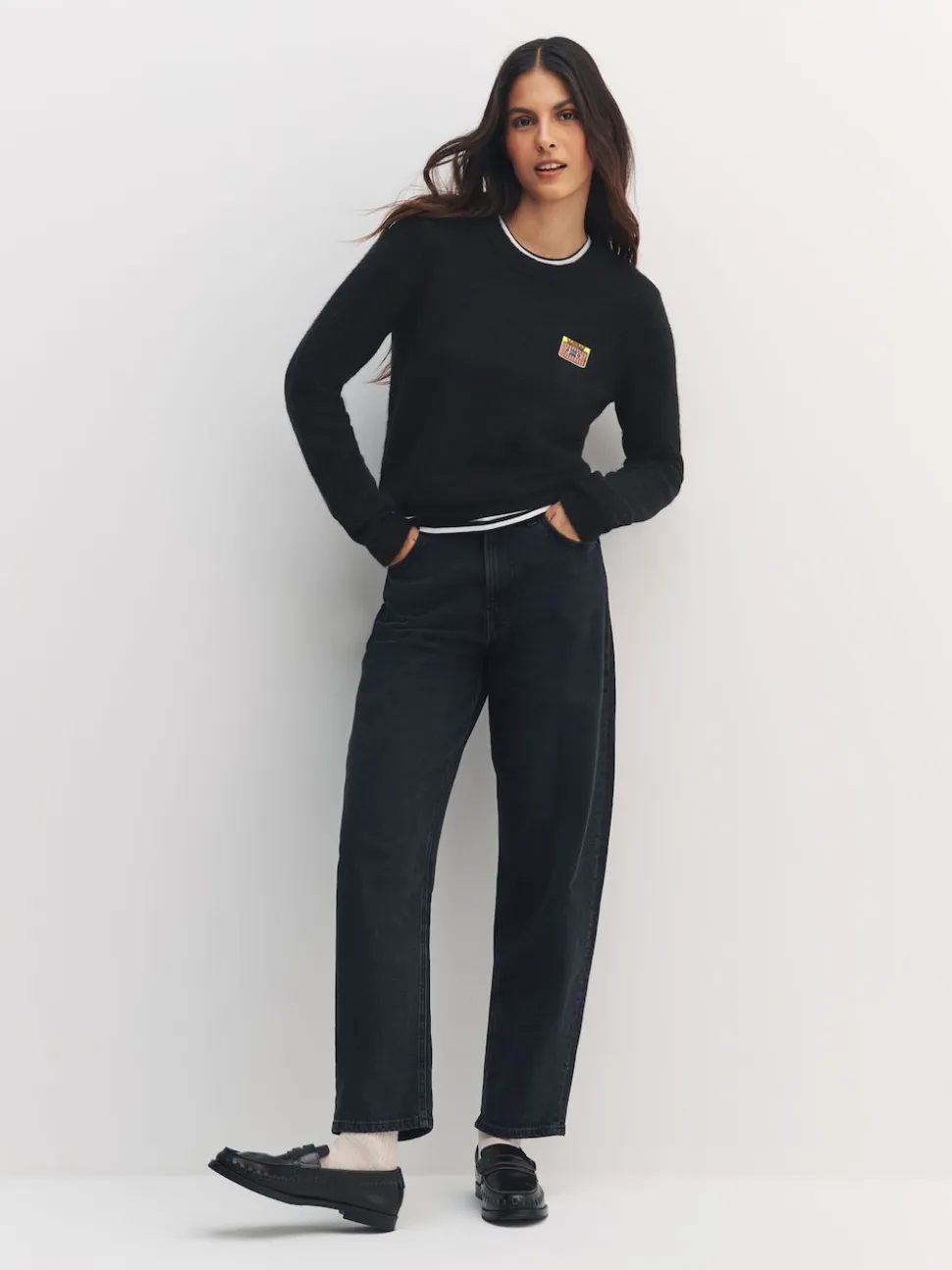 Black Music Cassette Long Sleeve Crew Neck Jumper With Wool