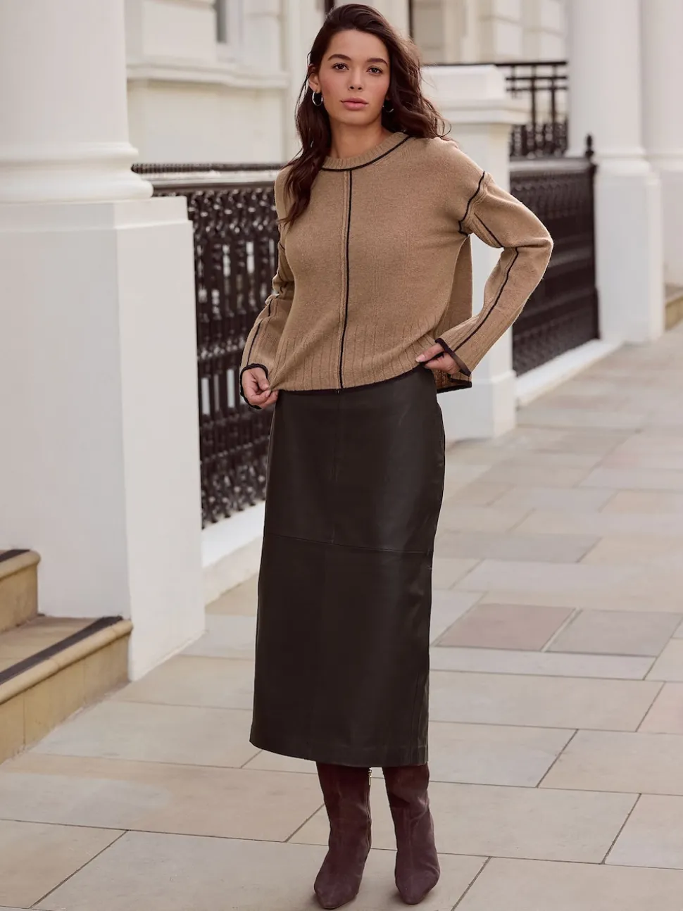 Black N. Premium Real Leather Pencil Skirt