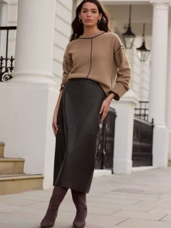 Black N. Premium Real Leather Pencil Skirt