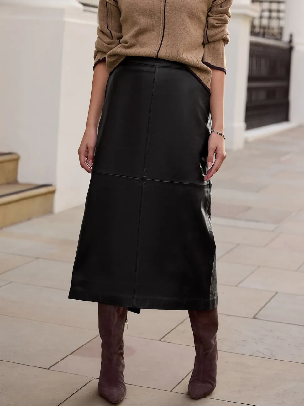 Black N. Premium Real Leather Pencil Skirt