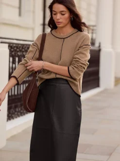 Black N. Premium Real Leather Pencil Skirt
