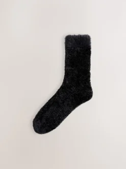 Black/ Neutral Velvet Cosy Socks 2 Pack